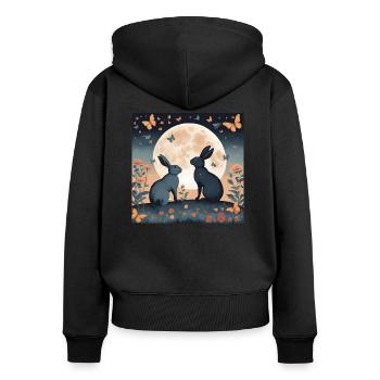Rabbit - Frauen Premium Bio Zip Hoodie - Schwarz - Hinten - Julia (174cm)