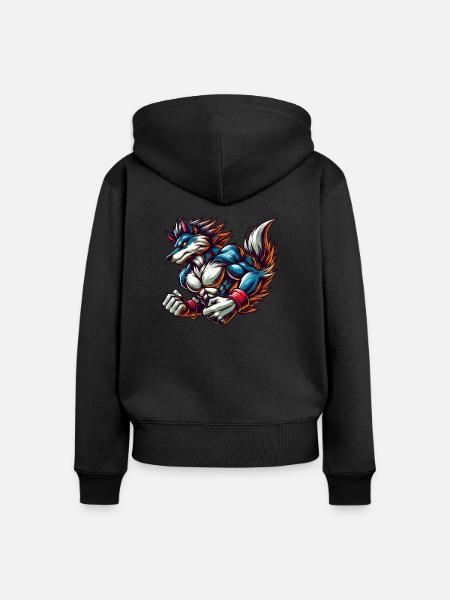 wolf tier - Frauen Premium Bio Zip Hoodie - Schwarz