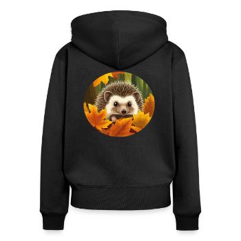 Hérisson entre les feuilles - Sweat à capuche zippé Premium bio Femme - noir - Dos - Julia (174cm)