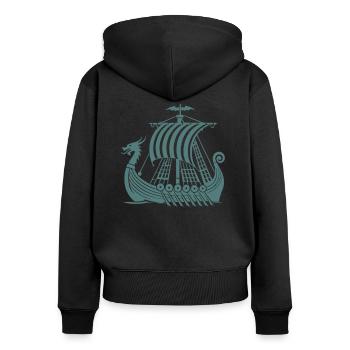 Navire Viking 1 - Sweat à capuche zippé Premium bio Femme - noir - Dos - Julia (174cm)