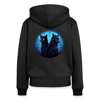 Le loup et la féline - Sweat à capuche zippé Premium bio Femme - noir - Dos - Julia (174cm)
