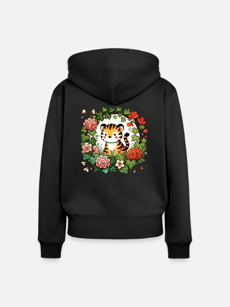 Niedlicher Tiger - Frauen Premium Bio Zip Hoodie - Schwarz