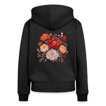 Blumenstrauß,Pfingstrosen,Mohnblumen,vintage,Blume - Frauen Premium Bio Zip Hoodie - Schwarz - Hinten - Julia (174cm)
