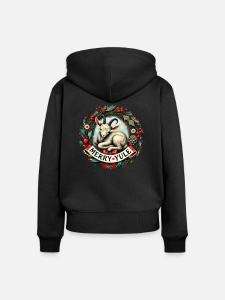 Frohe Weihnachtsziege - Frauen Premium Bio Zip Hoodie - Schwarz
