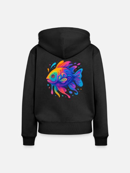 Regenbogen Fisch - Frauen Premium Bio Zip Hoodie - Schwarz