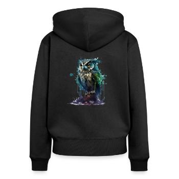 Hibou tombant - Sweat à capuche zippé Premium bio Femme - noir - Dos - Julia (174cm)