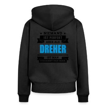 Funshirt Dreher - Frauen Premium Bio Zip Hoodie - Schwarz - Hinten - Julia (174cm)