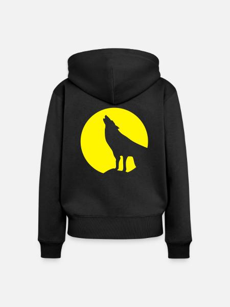Wolf und Vollmond - Frauen Premium Bio Zip Hoodie - Schwarz