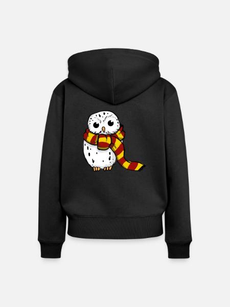 Schneeeule - Rot-Gelb - Frauen Premium Bio Zip Hoodie - Schwarz