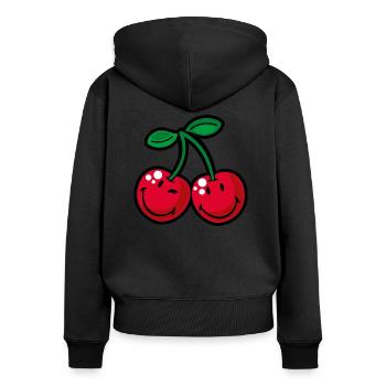 Smiley Cherries - Frauen Premium Bio Zip Hoodie - Schwarz - Hinten - Julia (174cm)