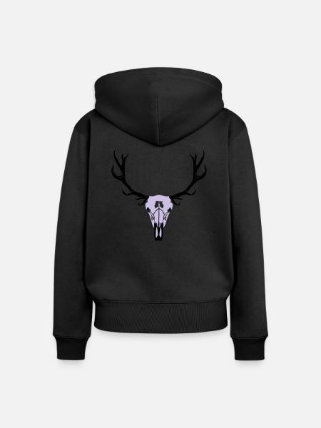 Hirschgeweih und Schädel - Frauen Premium Bio Zip Hoodie - Schwarz