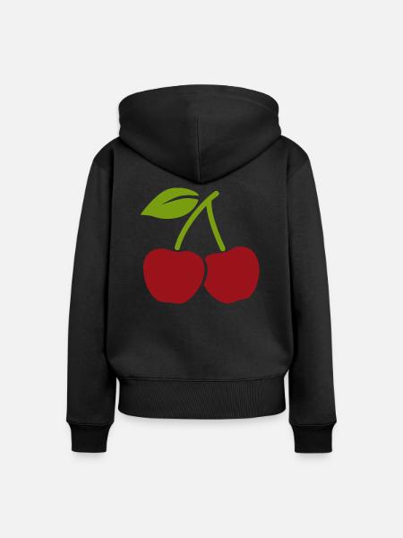 CILIEGIE - Felpa con cappuccio con zip ecologica premium da donna - nero