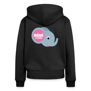 Bébé à bord éléphant - Sweat à capuche zippé Premium bio Femme - noir - Dos - Julia (174cm)
