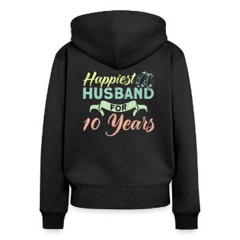 10th Wedding Anniversary Couple Design 10 Years of Marriage - Women's Premium Organic Zip Hoodie - black - Back - Julia (174cm)