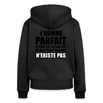 l homme parfait n existe pas - Sweat à capuche zippé Premium bio Femme - noir - Dos - Julia (174cm)