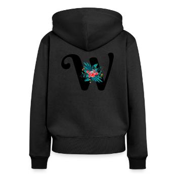 Buchstabe W geblüht - Frauen Premium Bio Zip Hoodie - Schwarz - Hinten - Julia (174cm)