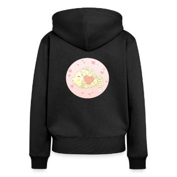 Pinker Fisch - Frauen Premium Bio Zip Hoodie - Schwarz - Hinten - Julia (174cm)