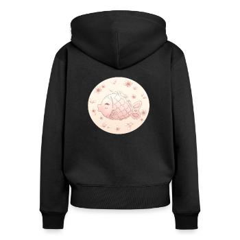 Sakura Fish - Frauen Premium Bio Zip Hoodie - Schwarz - Hinten - Julia (174cm)