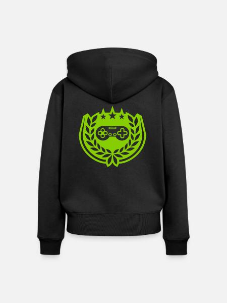 Retro Controller Sterne Lorbeerkranz - Frauen Premium Bio Zip Hoodie - Schwarz
