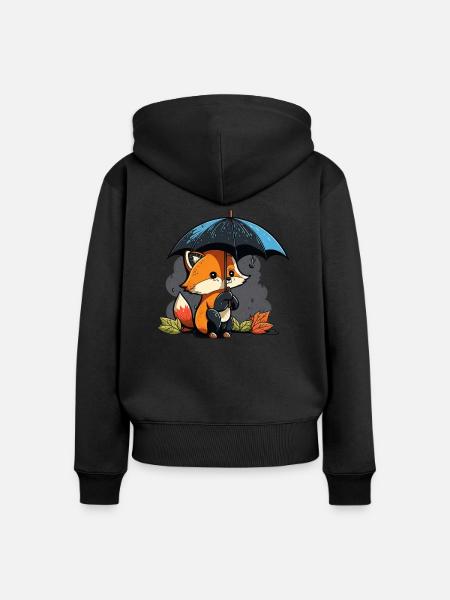 süßer Fuchs mit Regenschirm - Frauen Premium Bio Zip Hoodie - Schwarz
