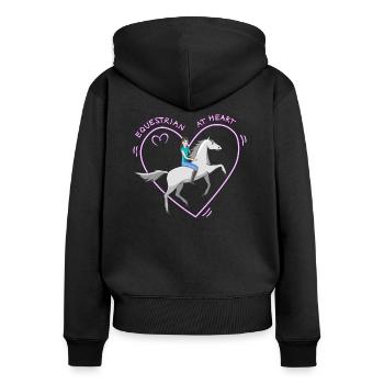 Knappe in der Seele Tochter, Pferd und Herz - Frauen Premium Bio Zip Hoodie - Schwarz - Hinten - Julia (174cm)