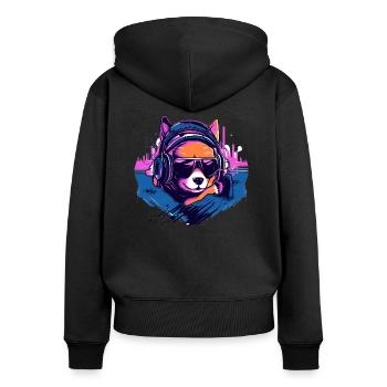 Shiba Inu in Synth Wave Style - Women's Premium Organic Zip Hoodie - black - Back - Julia (174cm)