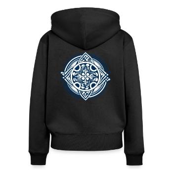 Bretonische Folklore - Frauen Premium Bio Zip Hoodie - Schwarz - Hinten - Julia (174cm)