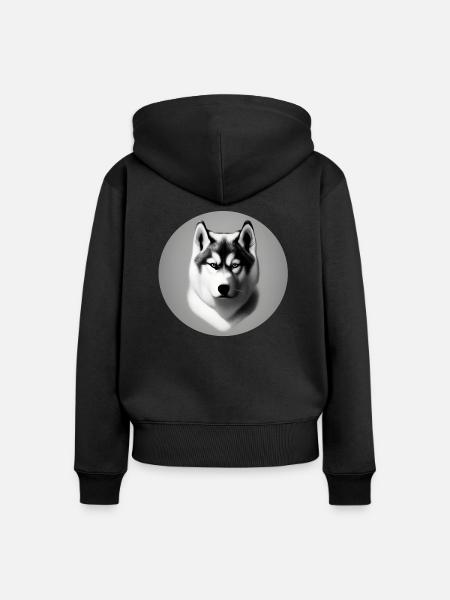 Husky Kreis - Frauen Premium Bio Zip Hoodie - Schwarz