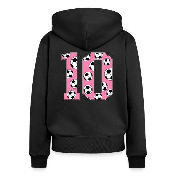 10 Anniversaire Football Rose - Sweat à capuche zippé Premium bio Femme - noir - Dos - Julia (174cm)