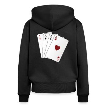Spielkarten Ass - Frauen Premium Bio Zip Hoodie - Schwarz - Hinten - Julia (174cm)
