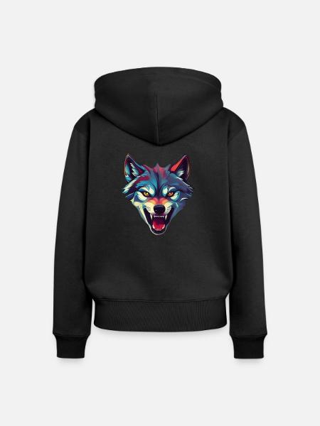 Wolf - Frauen Premium Bio Zip Hoodie - Schwarz