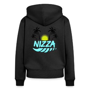 Nice - Women's Premium Organic Zip Hoodie - black - Back - Julia (174cm)
