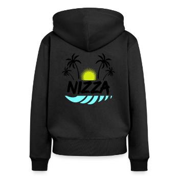 Nice - Women's Premium Organic Zip Hoodie - black - Back - Julia (174cm)