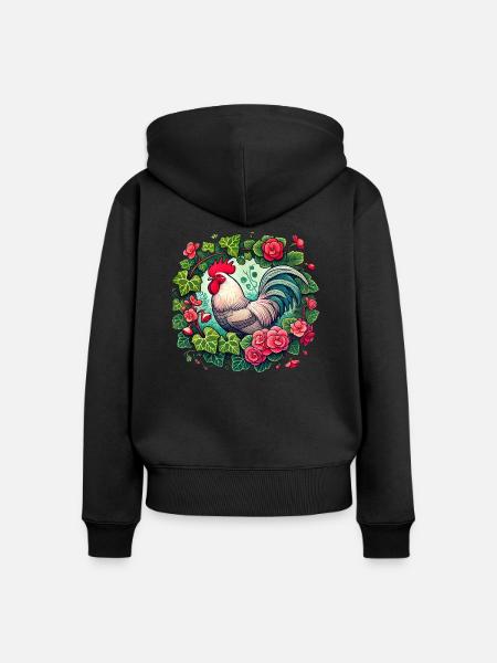 Hahn - Frauen Premium Bio Zip Hoodie - Schwarz