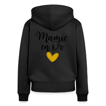 Mamie en Or idée cadeau pour grand mère - Sweat à capuche zippé Premium bio Femme - noir - Dos - Julia (174cm)