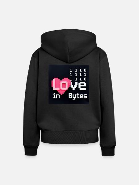 Liebe in Bytes Pixel Art - Frauen Premium Bio Zip Hoodie - Schwarz