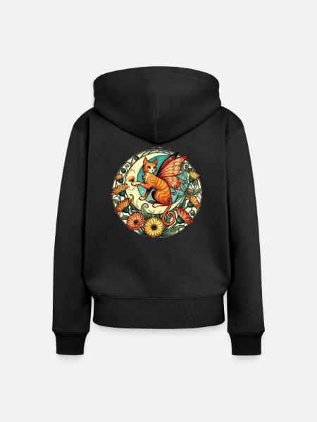 Ingwer Katze Fee Illustration - Frauen Premium Bio Zip Hoodie - Schwarz