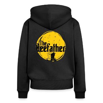 Le beefather - abeille miel apiculteur fleurs en nid d'abeille - Sweat à capuche zippé Premium bio Femme - noir - Dos - Julia (174cm)