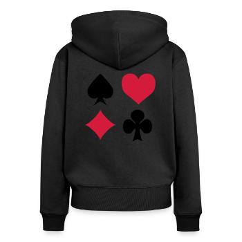 love_jeu_carte - Sweat à capuche zippé Premium bio Femme - noir - Dos - Julia (174cm)