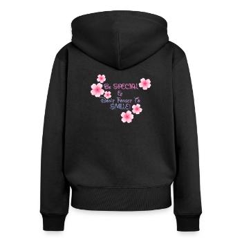 SMILE spécial - Sweat à capuche zippé Premium bio Femme - noir - Dos - Julia (174cm)
