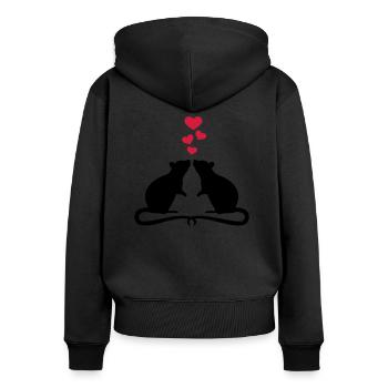 Ratte - Frauen Premium Bio Zip Hoodie - Schwarz - Hinten - Julia (174cm)