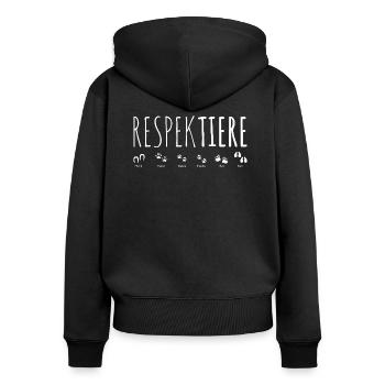 Respektiere Tierschutz Tierrecht Shirt Geschenk - Frauen Premium Bio Zip Hoodie - Schwarz - Hinten - Julia (174cm)