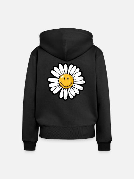 Smiley daisy - Frauen Premium Bio Zip Hoodie - Schwarz