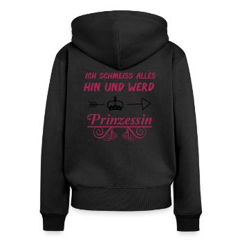 prinzessin_02 - Frauen Premium Bio Zip Hoodie - Schwarz - Hinten - Julia (174cm)
