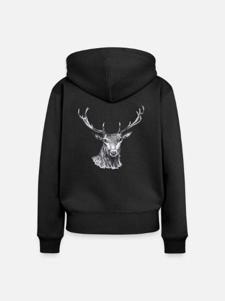 Hirsch - Frauen Premium Bio Zip Hoodie - Schwarz