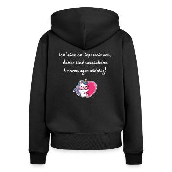 Ich leide an Depressionen, zusätzliche Umarmungen - Frauen Premium Bio Zip Hoodie - Schwarz - Hinten - Julia (174cm)