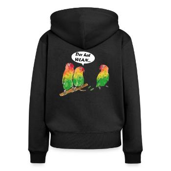 Der hat wlan Wellensittich lustige Sprüche Tiere - Frauen Premium Bio Zip Hoodie - Schwarz - Hinten - Julia (174cm)