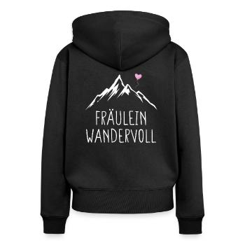 Fräulein Wandervoll Wandern Trekking Damen - Frauen Premium Bio Zip Hoodie - Schwarz - Hinten - Julia (174cm)