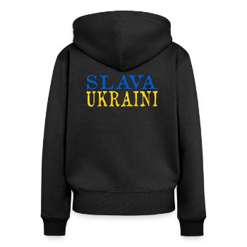 Ukraine Flagge Slava Ukraine - Frauen Premium Bio Zip Hoodie - Schwarz - Hinten - Julia (174cm)