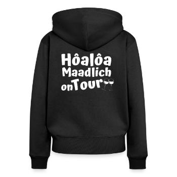 Hoaloa Maadlich on tour Hohenlohe Mädels Frauen - Frauen Premium Bio Zip Hoodie - Schwarz - Hinten - Julia (174cm)
